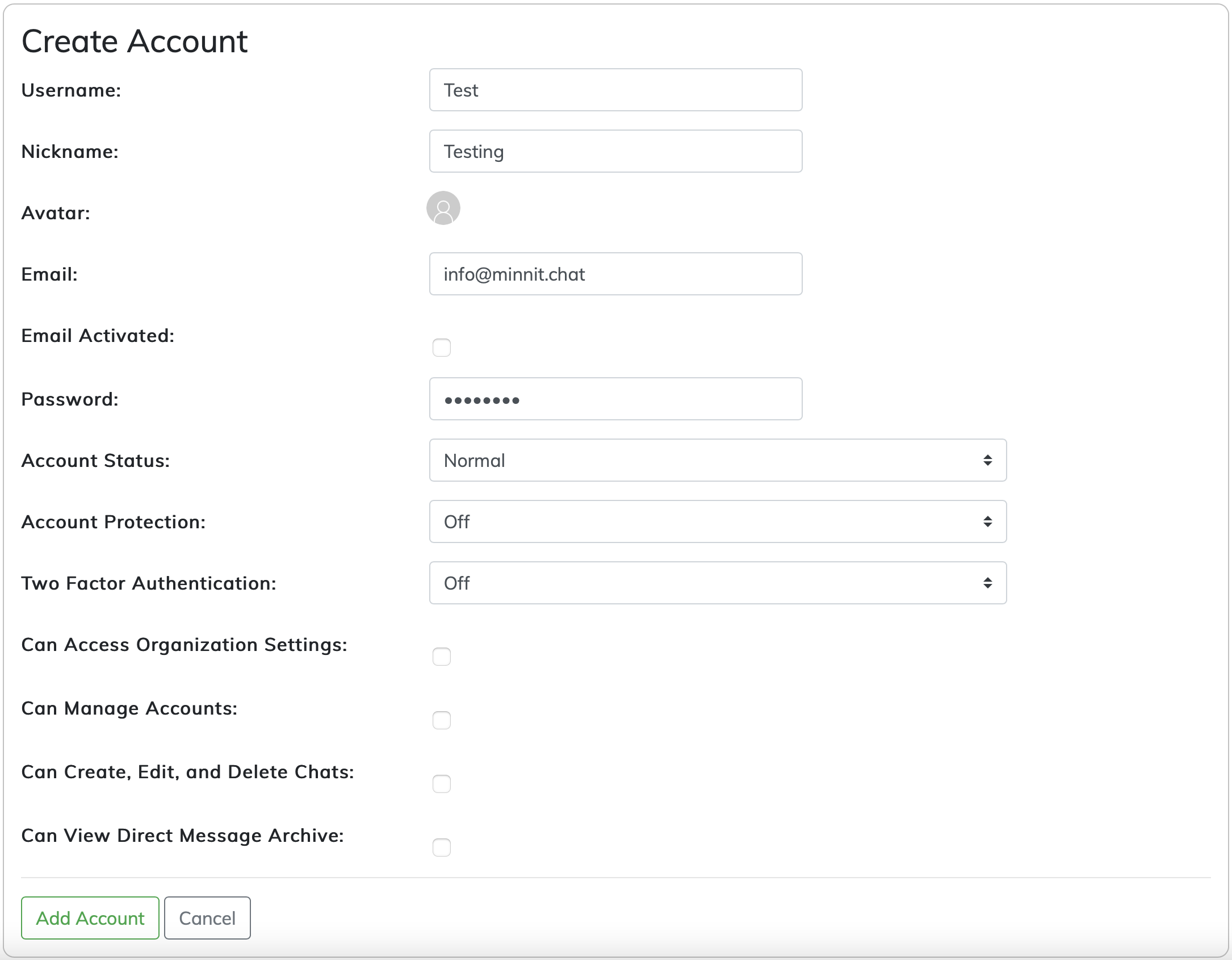 Create Account Example