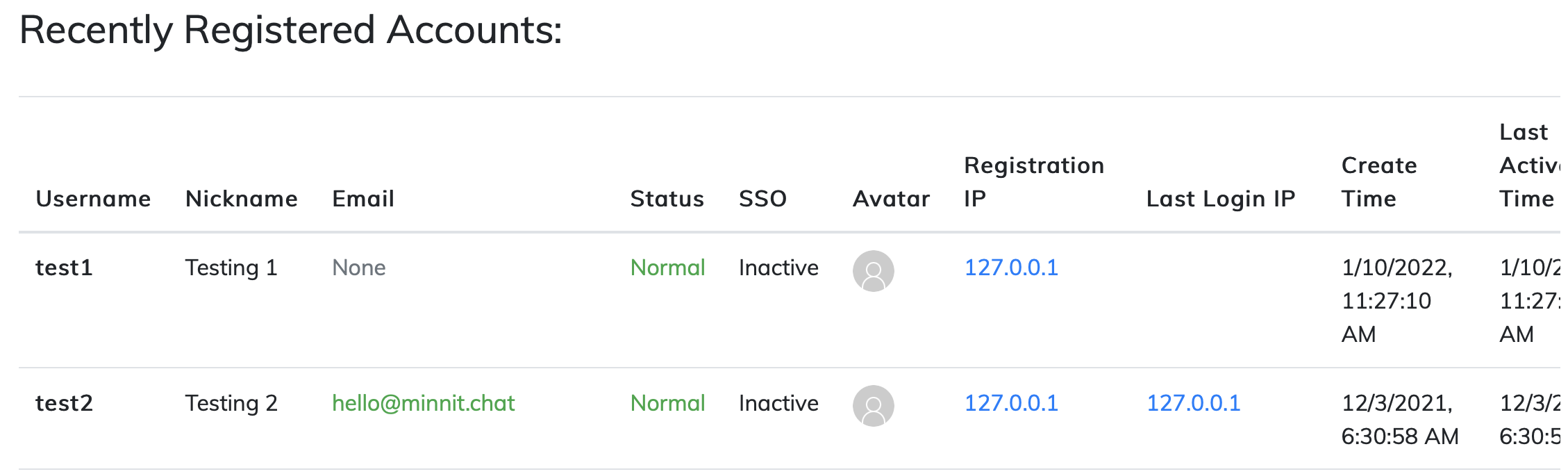 Recently Registered Accounts Example